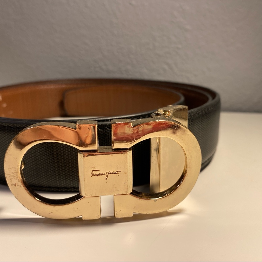 Salvatore Ferragamo Black and Gold Belt